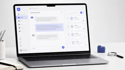 AI workspace mockup with source-file cards feeding a chat and a retrieval indicator.